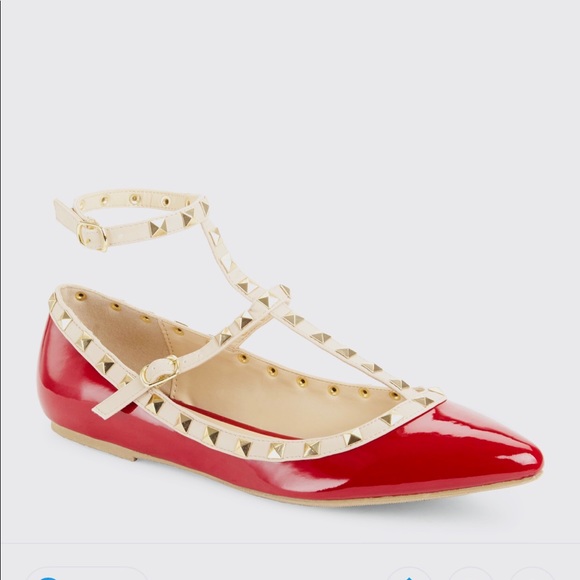 Wild Diva Shoes - Brand New Stylish Rock studs Red & Nude Flat